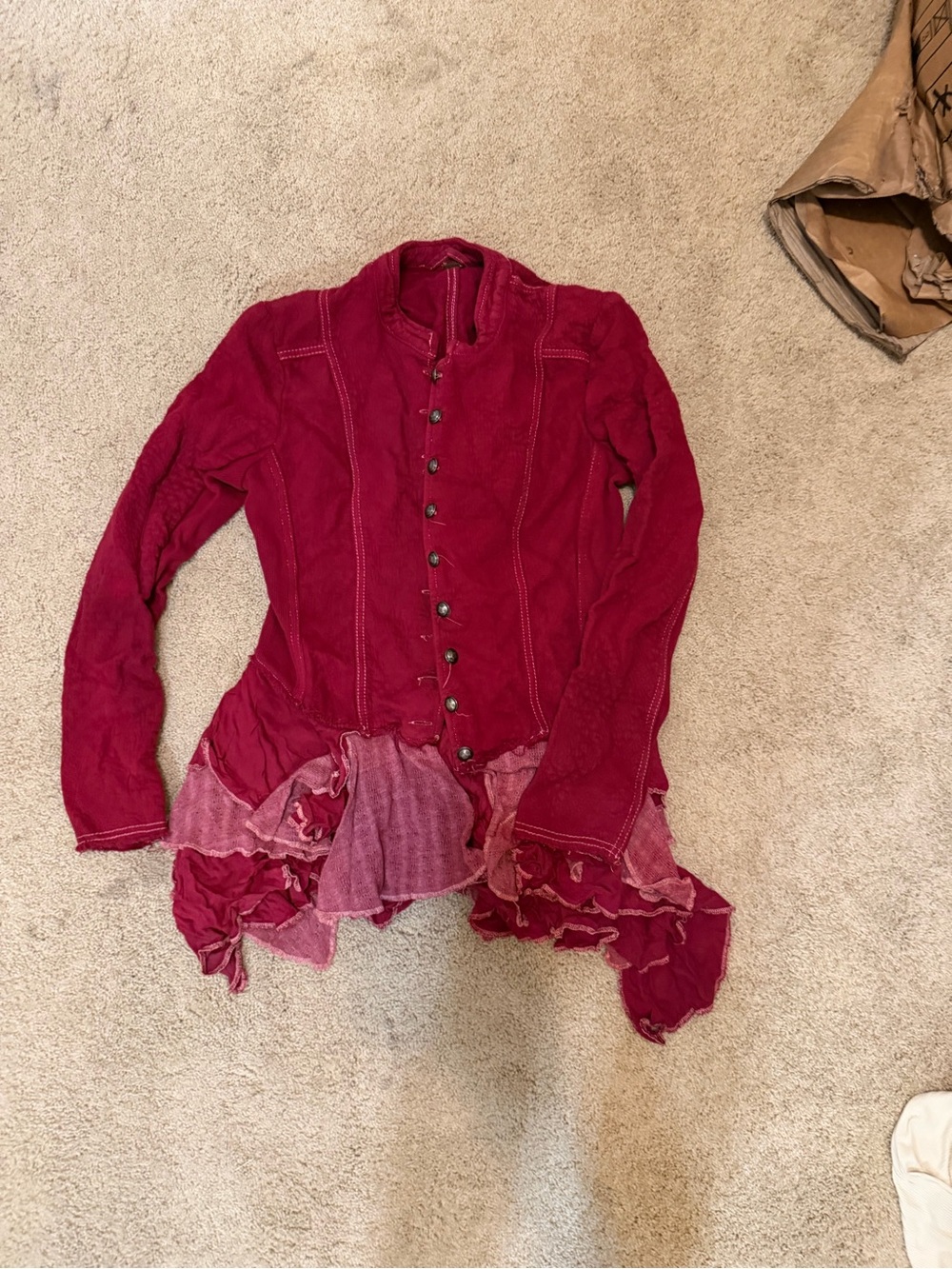 Free People Sz 10 Red Ruffled jacket